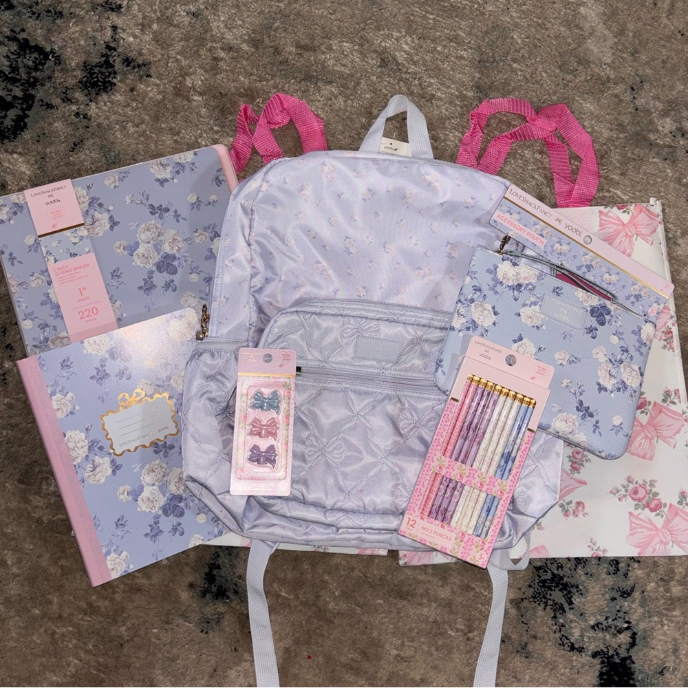 LoveShackFancy backpack blue floral school supplies / accessories bundle